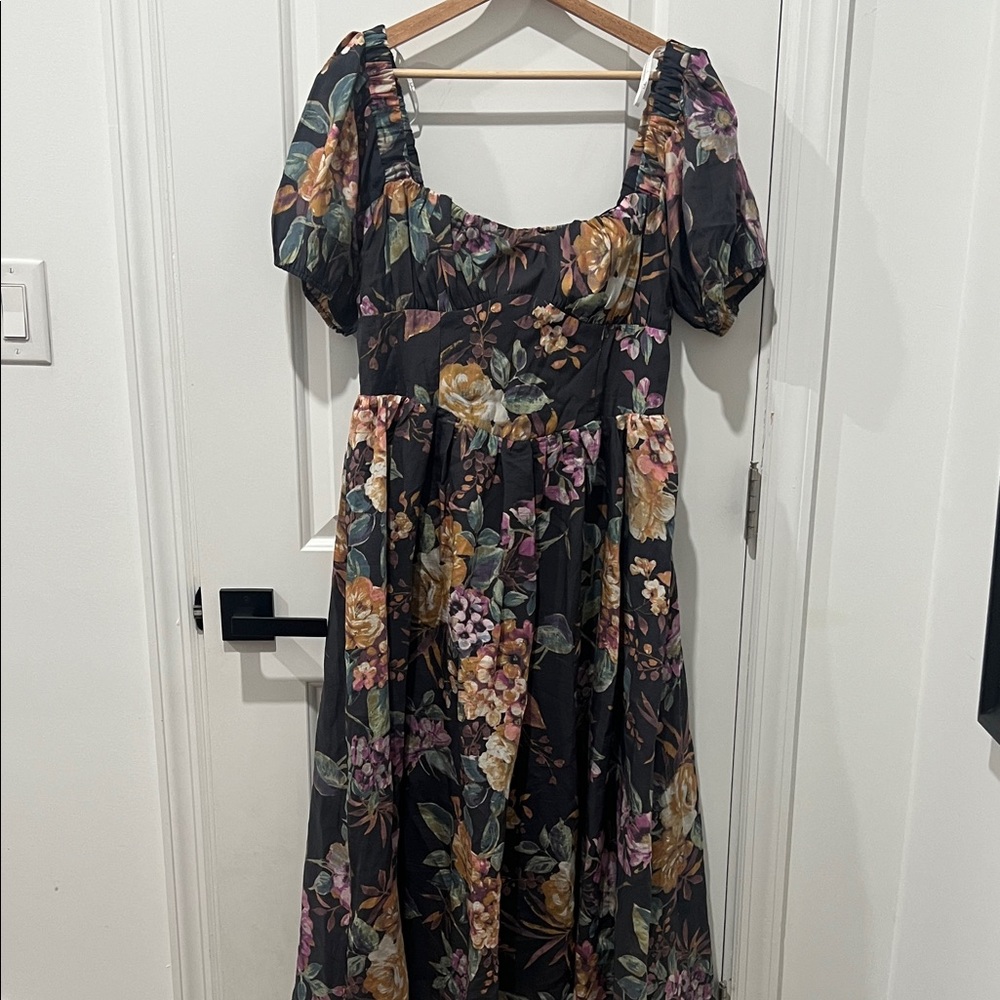 Lulu's Black Floral Midi Dress with Pastel Blooms - Picture 6 of 12